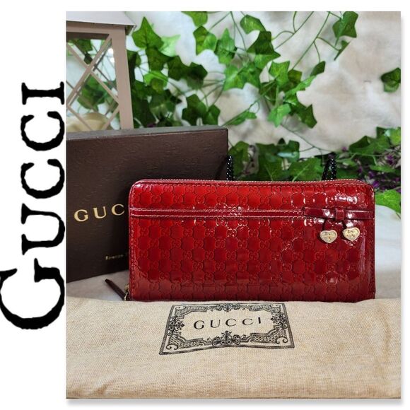 GUCCI GG PATENT LEATHER Microguccissima  LONG WALLET Authentic IN RED - Picture 1 of 17